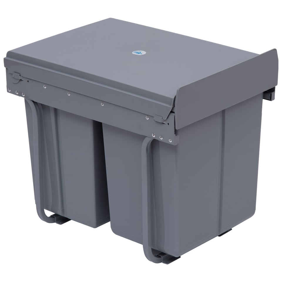 image 1 of HOMCOM Pull Out Bin with Soft Close and Handle, Kitchen Under Sink Bin with 3 Removable Compartments for Recycling and Waste, 40L (1x20L+2x10L), Grey