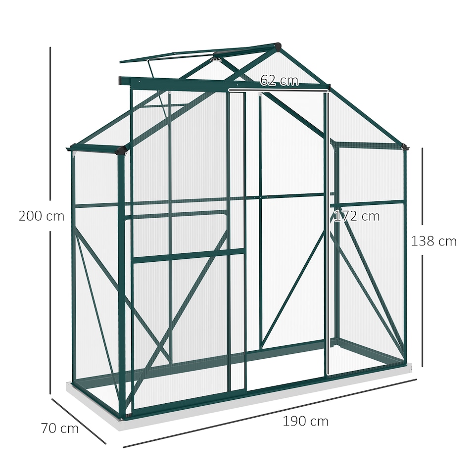 image 1 of Outsunny 6 x 2.5ft Polycarbonate Greenhouse Aluminium Green House, Green | Green