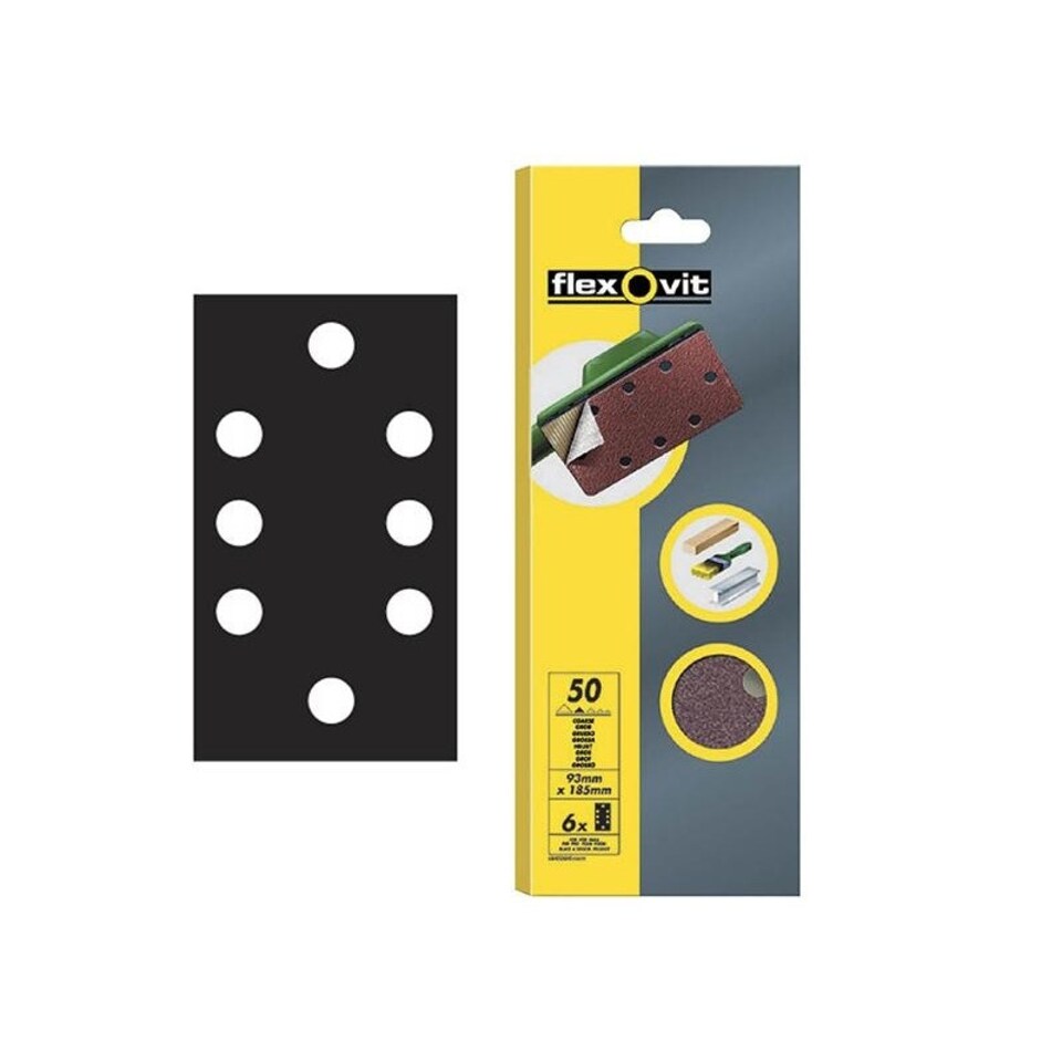 Flexovit 1/3 Quick-release Sanding Sheets - Multi Colour - 93 mm x 185 mm (1/4 Sheet Size) Perforated for use with Black and Decker Sanders