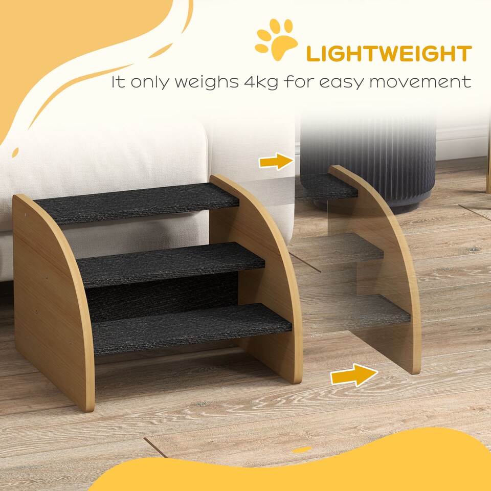 image 1 of PawHut Dog Steps for Sofa and Bed, 3-Step Dog Stairs, Pet Stairs, Oak Finish