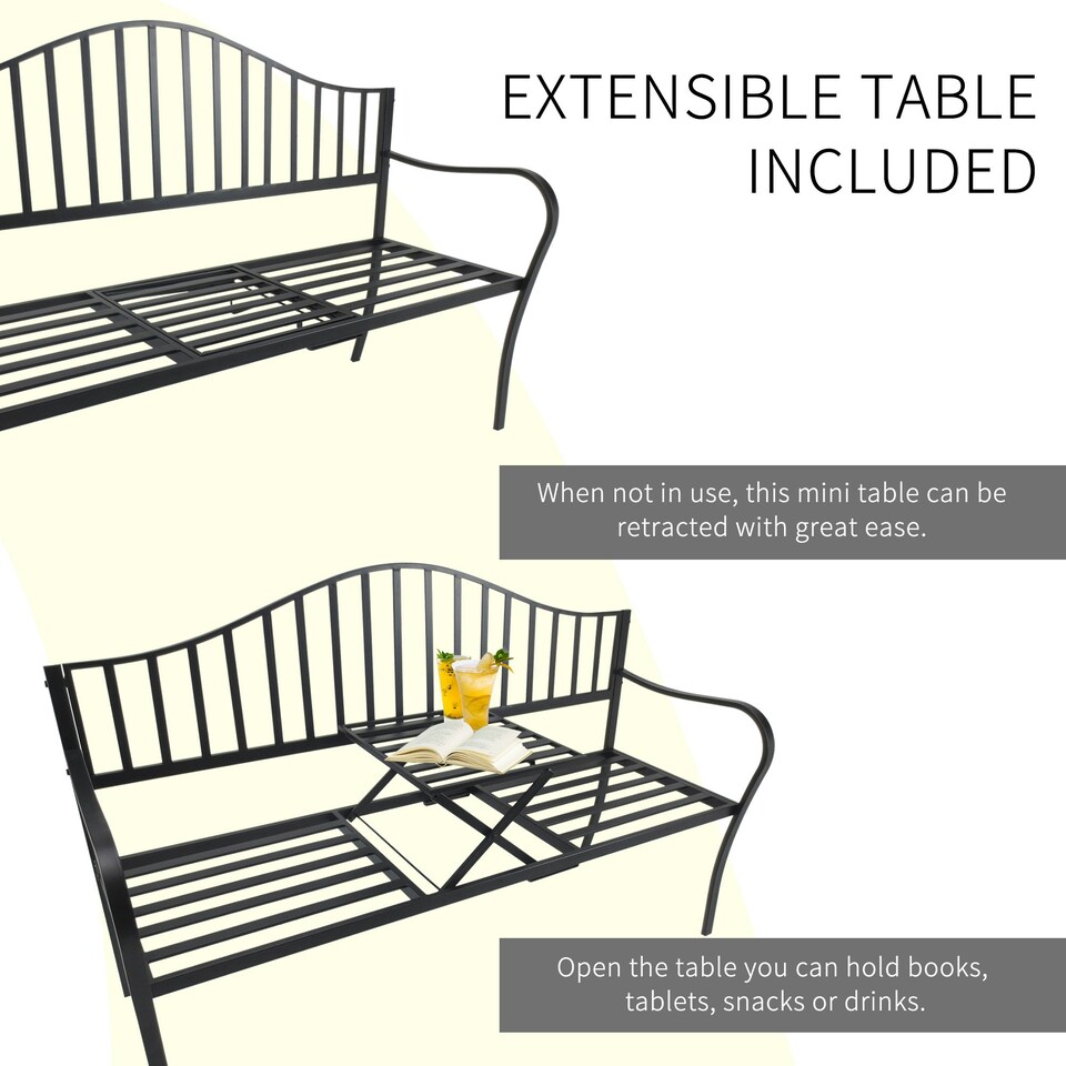 image 1 of Outsunny Outdoor Metal Frame 2 Seater Bench Patio Park Garden Seating Chair