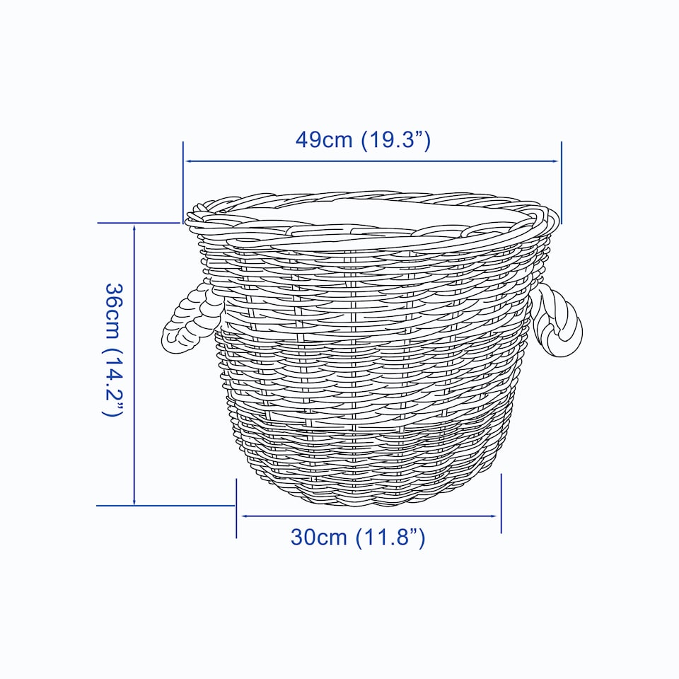 image 1 of Wickerfield Round Wicker Log Basket with Rope Handles and Fabric Lining
