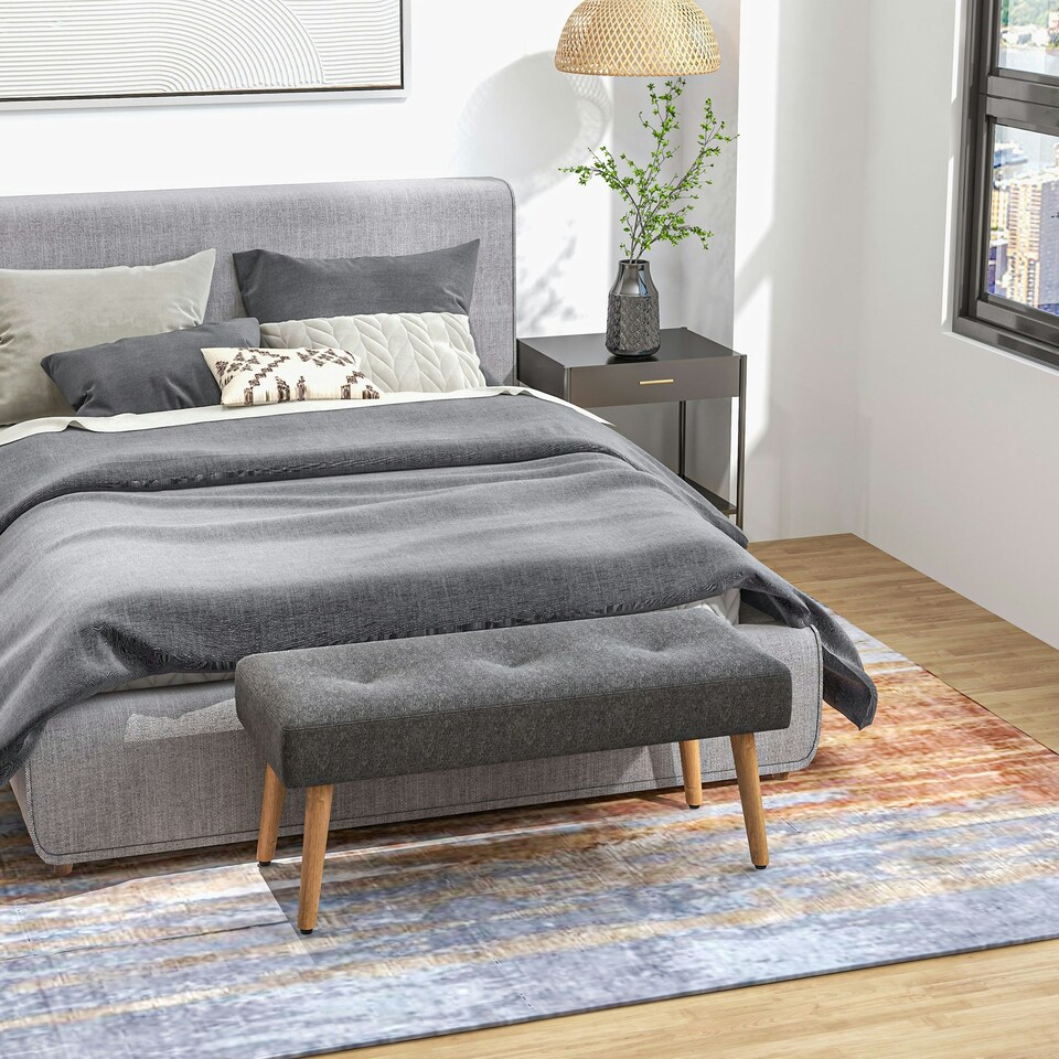 image 1 of HOMCOM Upholstered Bed End Bench Ottoman Tufted Linen Entryway Living Room Grey