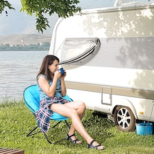 Outsunny Camping Moon Chair, Portable Folding Camping Chair for Adults with Wide Padded Oxford Seat for Outdoor Camp, Travel, Fishing, Beach, Blue