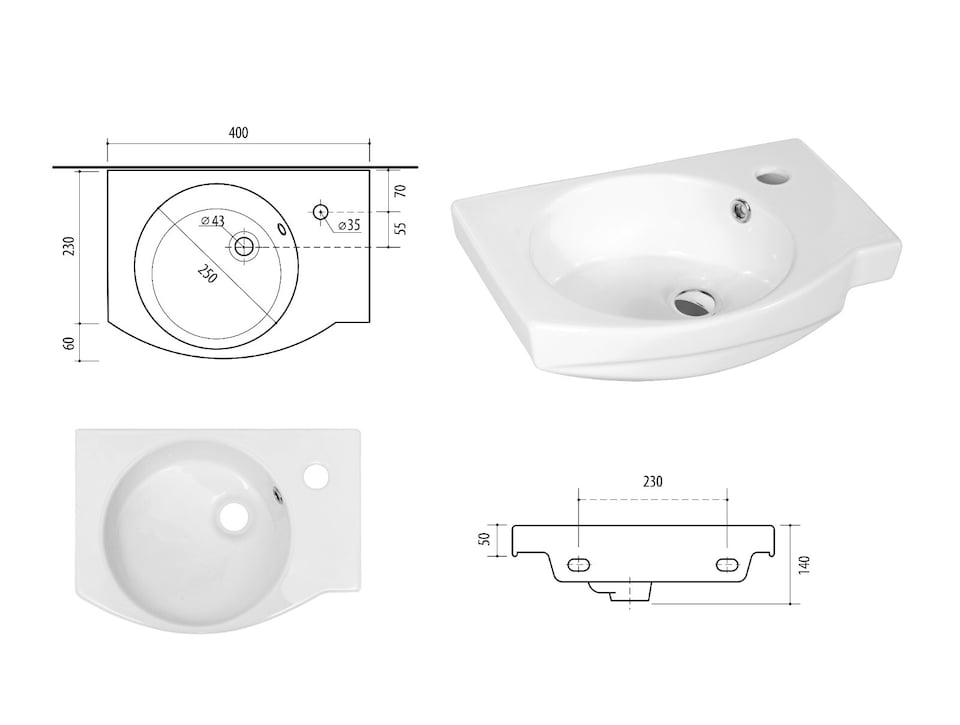 image 1 of Bathroom Vanity Unit with Basin 400mm Cloakroom Small Slim Sink Cabinet Wall Hung Oak Finish Avir
