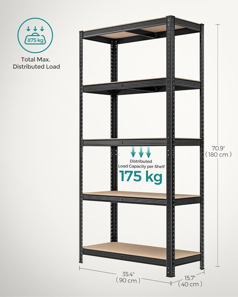 image 1 of Set of 2 Garage Shelving Units with 5 Levels, Adjustable Multi-Tier Storage Racks, Black