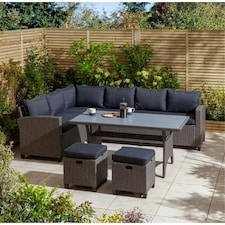 8 Seater Grey & Blue Cushion Corner Dining Set - With Stools