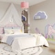 image 6 of Soft Blush Pink Velvet Pendant Lamp Shade with Hanging Felt Stars and Clouds | Pink | Pink | 1