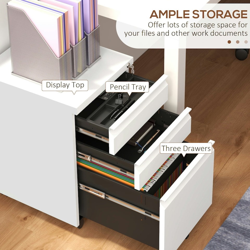 image 1 of Vinsetto Filing Cabinet with Lock and Hanging Bar for Letter A4 Legal, White White