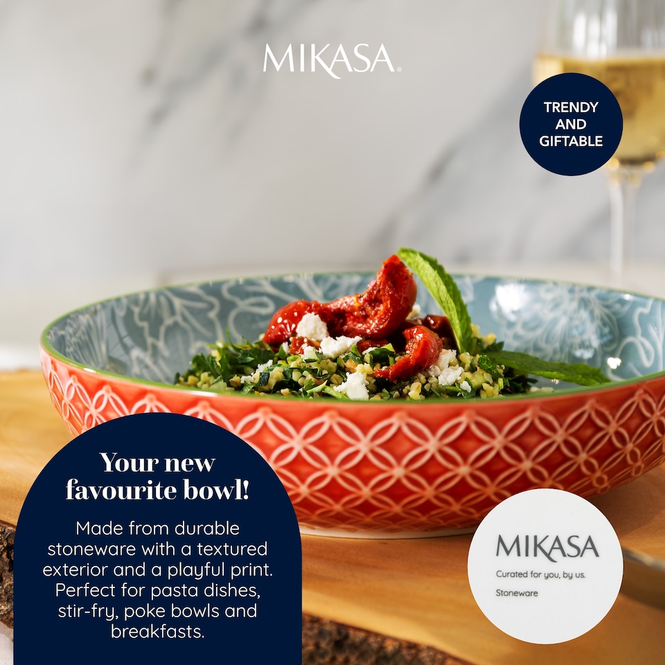 image 1 of Mikasa Set of 4 Grey Floral Stoneware Pasta Bowls