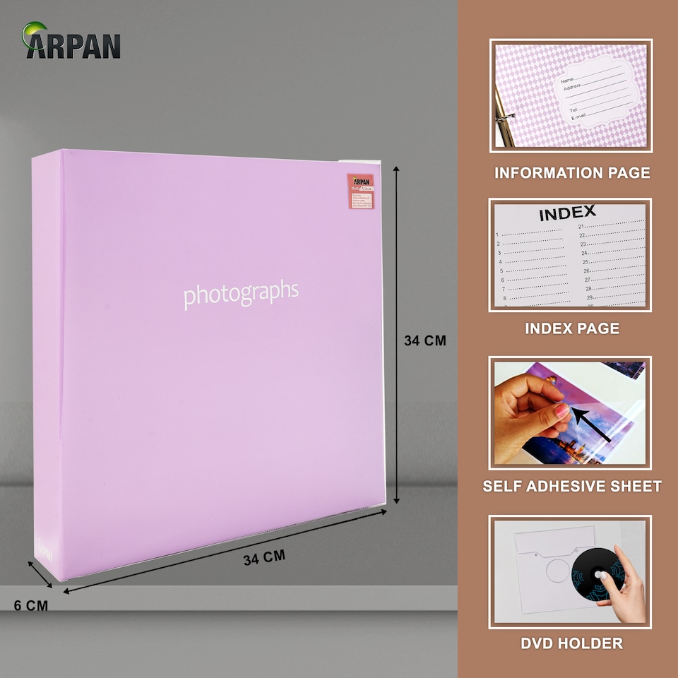 image 1 of ARPAN Extra-Large 3-Ring Binder Self Adhesive Photo Album – 20 Sheets / 40 Sides – Sticky Page Scrapbook Memory Album for Photos, Keepsakes & Special Occasions