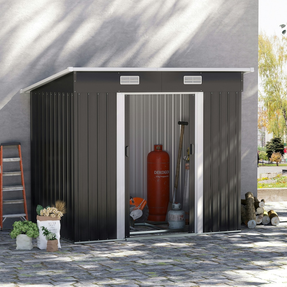 image 1 of Outsunny 7 x 4ft Outdoor Garden Storage Shed for Backyard Patio Black