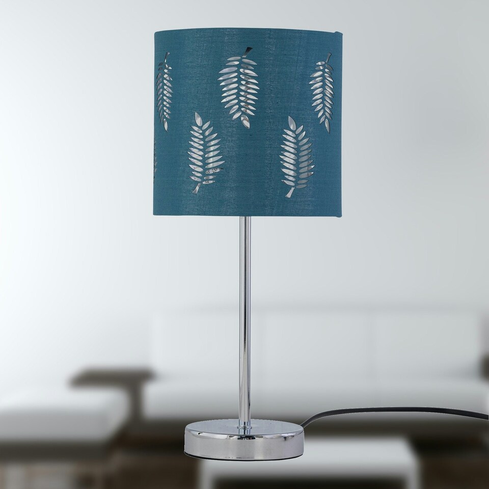 image 1 of First Choice Lighting Set of 2 Chrome Touch Operated Table Lamps with Teal Fern Shades Chrome | Green