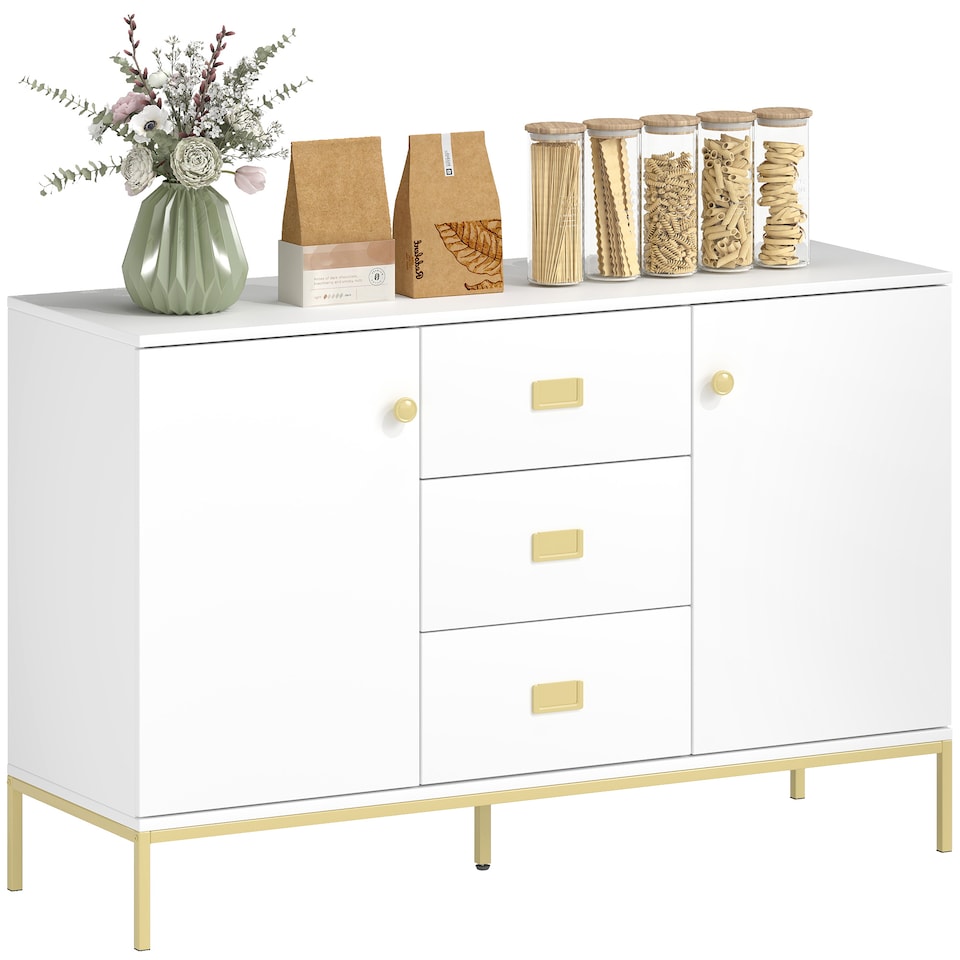 image 1 of HOMCOM Modern Sideboard, Storage Cabinet, Accent Cupboard White | White | White