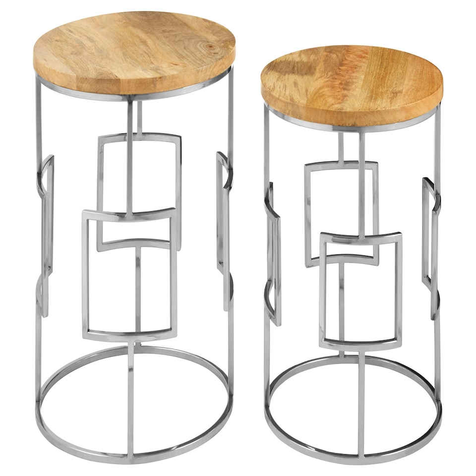 image 1 of Interiors by Premier Natural Mango Wood Nesting Side Tables, Set of 2 Modern Round Tables with Metal Base, Accent Tables