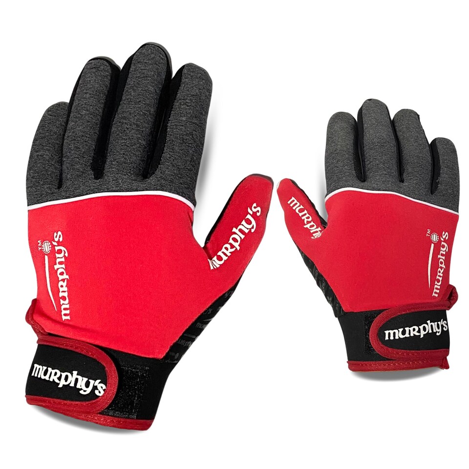 image 1 of Murphys V2 Gaelic Football Adult's Gloves, Premium Latex Field Players Mittens, Durable Hook And Loop Closure, Grey And Red, 10, Large
