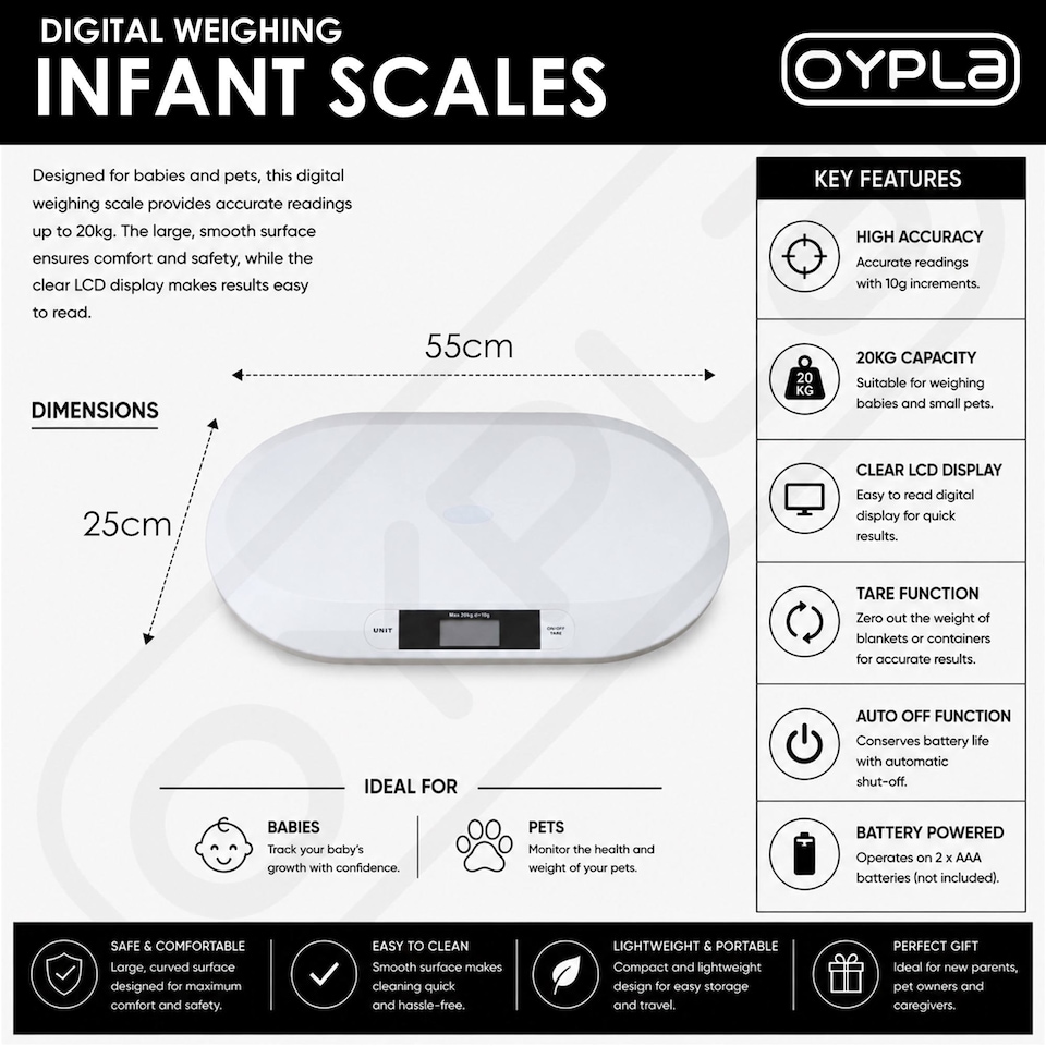 image 1 of Digital Electronic 20kg Baby Infant Pet Weighing Scales