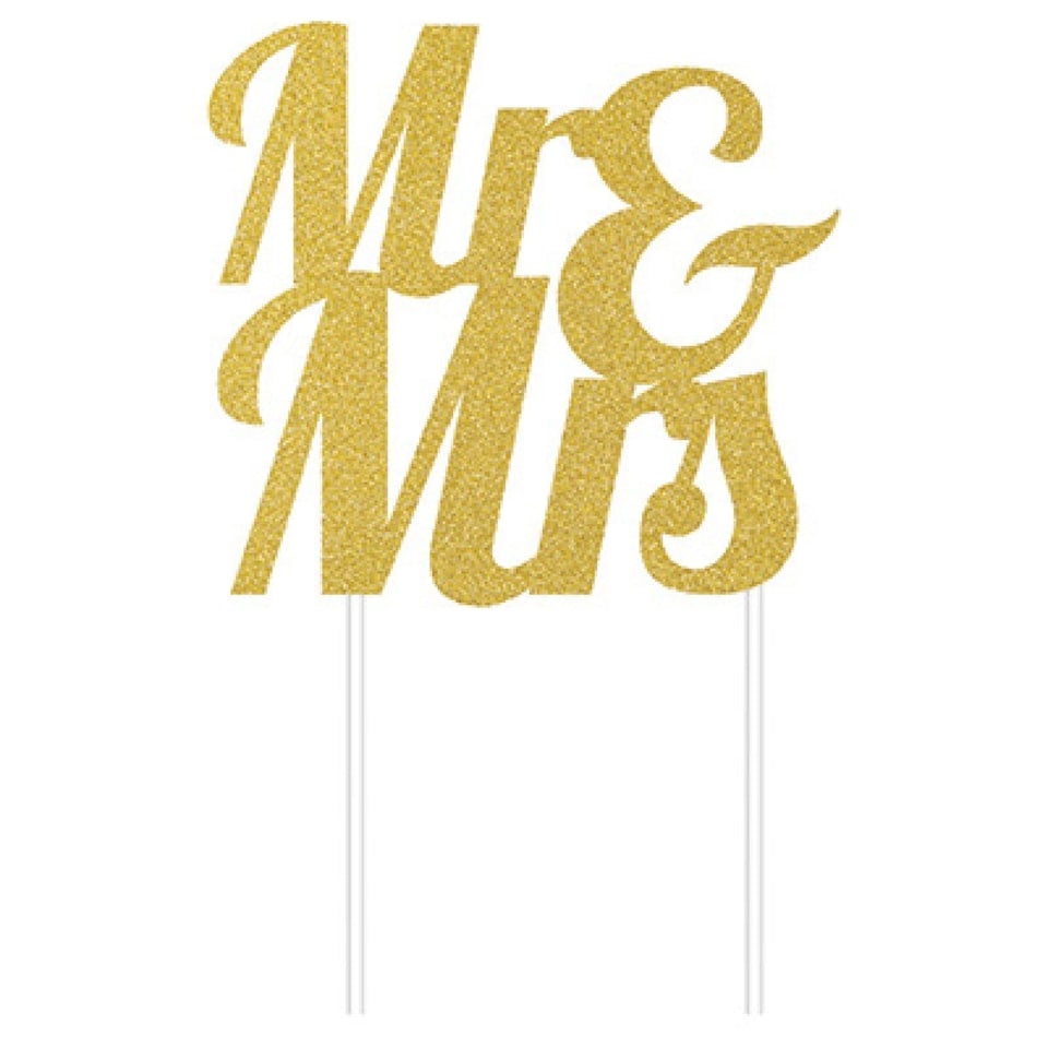 Creative Party Mr & Mrs Glitter Cake Topper - Gold - One Size
