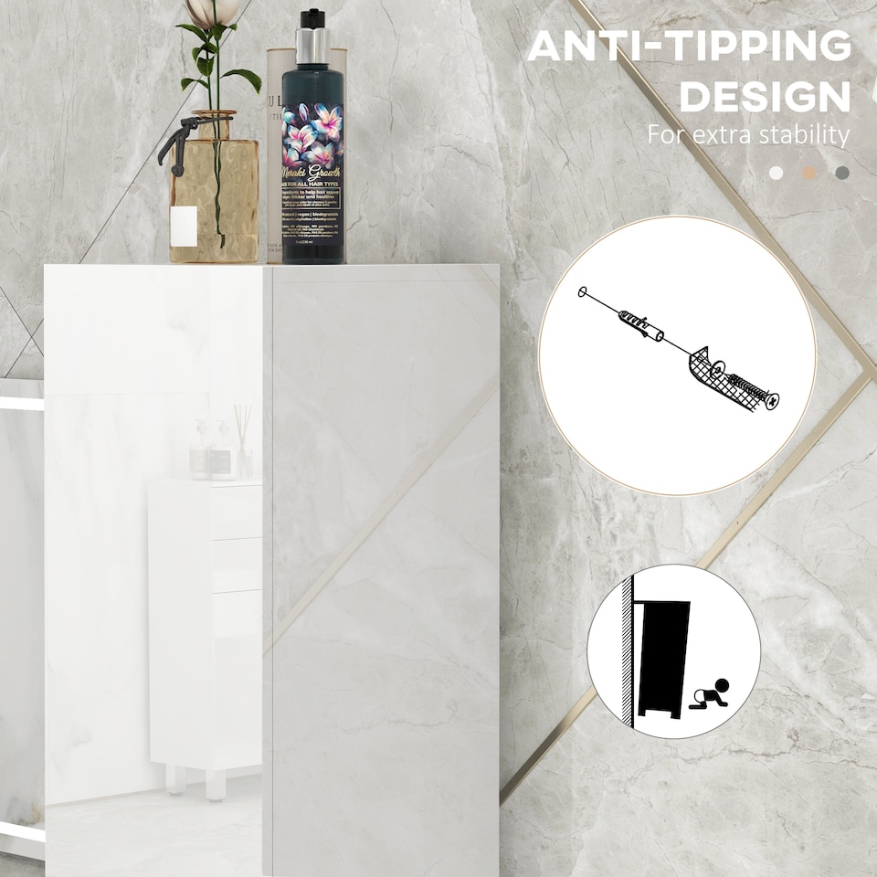 image 1 of kleankin High Gloss Bathroom Cabinet, Free Standing Storage Cupboard with Doors and Adjustable Shelves, White