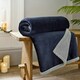 image 1 of Hazelwood Flannel & Sherpa Throw – 130x170cm Reversible Soft Fleece Blanket Grey | Navy