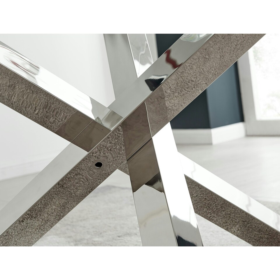 image 1 of Furniturebox Vogue Large Round Chrome Metal Clear Glass Dining Table