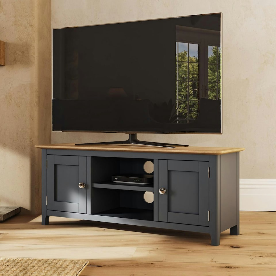 image 1 of Taberno Oak 2 Door TV Unit Graphite Blue Blue