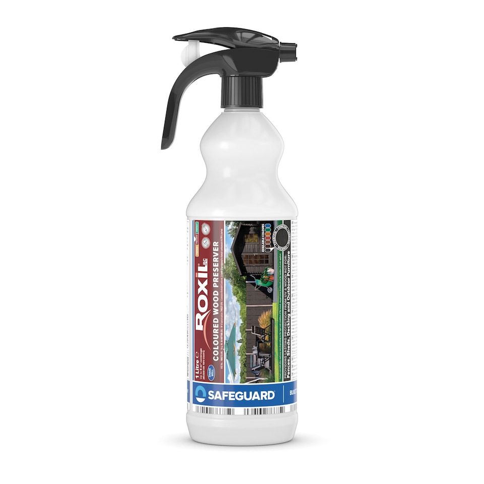 image 1 of Roxil Wood Stain Preserver (1L Spray Charcoal) - 5 Year Protection Indoor & Outdoor No VOCs, Fast-Drying.