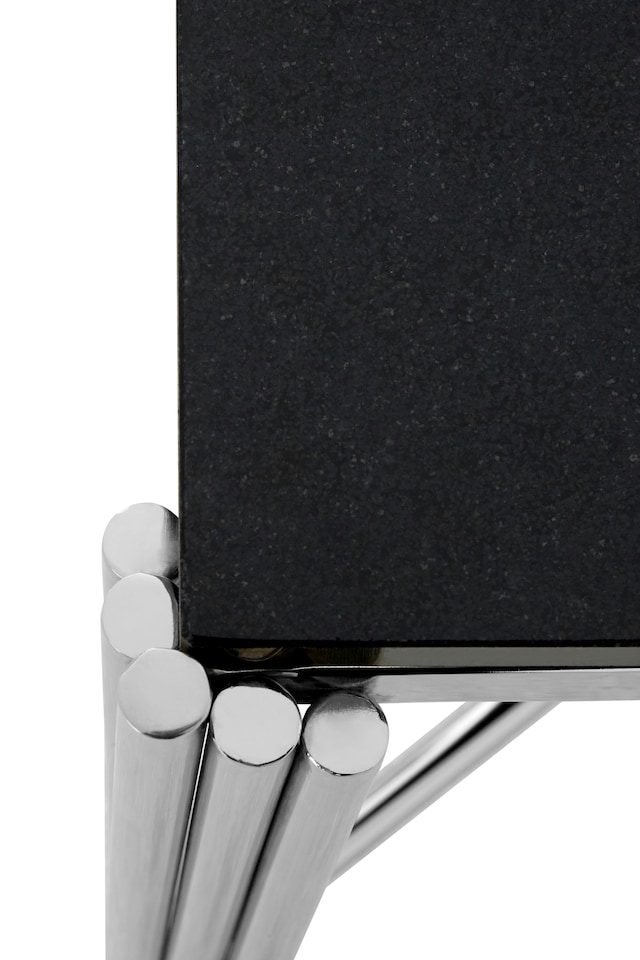 image 1 of Art Deco Black Granite Side Table,Silver Finished Bedside Table,Round Table By Couch,Decorative Table | Black