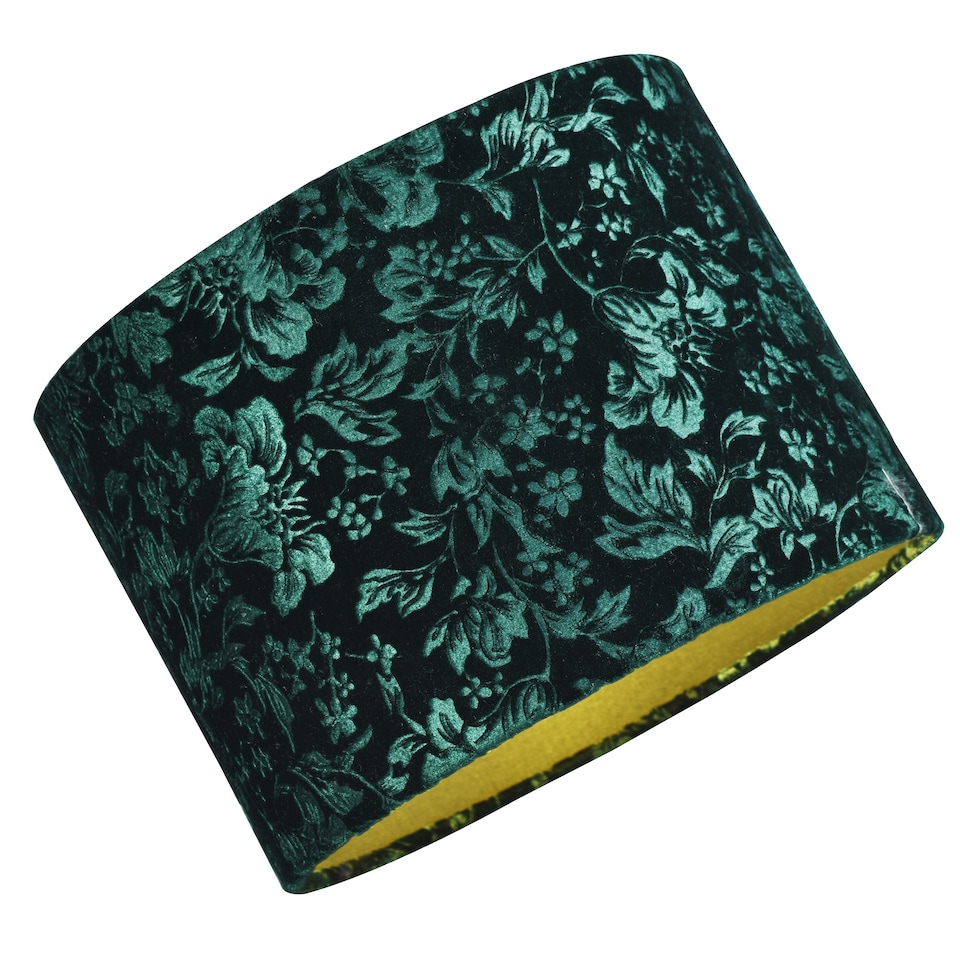 image 1 of Floral Decorated Forest and Emerald Green Velvet Fabric Shade with Inner Lining | Green