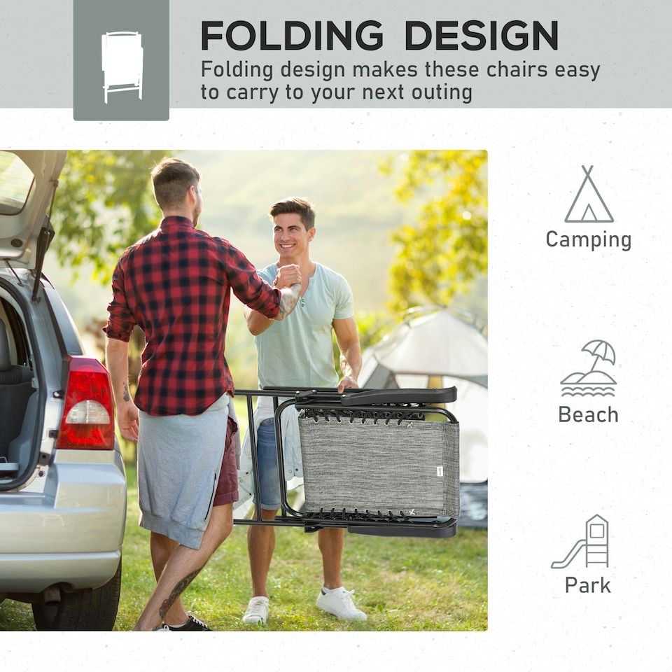 image 1 of Outsunny 2Pcs Outdoor Patio Folding Chairs, Portable Garden Loungers Grey