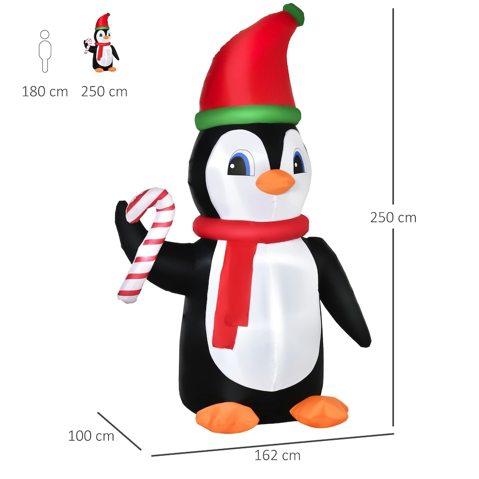 image 1 of HOMCOM 8ft Lighted Inflatable Christmas Penguin w/ Candy Cane for Garden