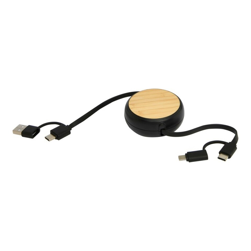 image 1 of Chechia Recycled Plastic 5 in 1 Retractable Connector Cable - Solid Black - One Size