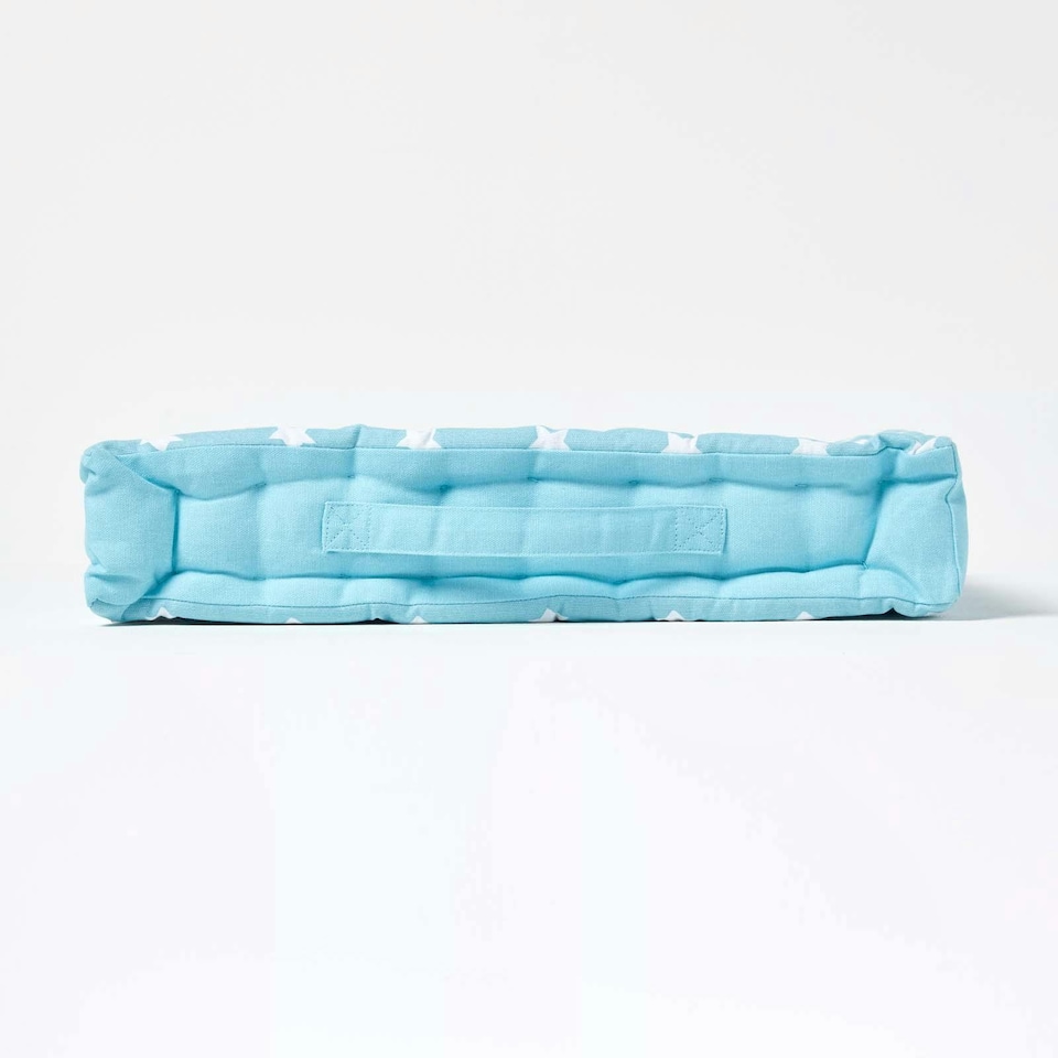 image 1 of Homescapes Cotton Blue Stars Floor Cushion - 40 x 40 cm | Blue | 40 x 40 cm