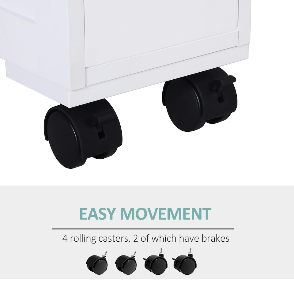 image 1 of HOMCOM 72x16cm Narrow Bathroom Storage Unit 2 Drawers Open Top 4 Wheels Slimline