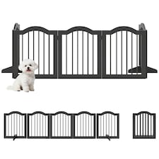 PawHut Dog Gate 5 Wood Panel Freestanding Pet Fence Folding Safety Barrier