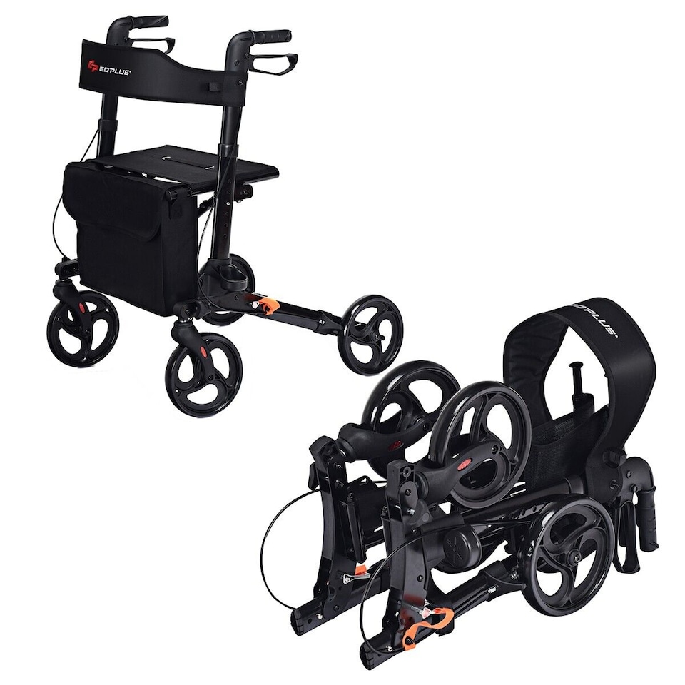 image 1 of COSTWAY Folding Rollator Walker Aluminium Mobility Aid Black | Black