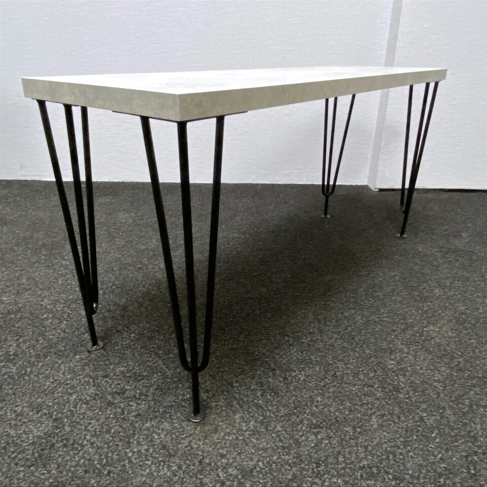 image 1 of Grey Dining Table with Hairpin Legs, Bench & 4 Grey Velvet Chairs Set for Kitchen & Dining Room Grey