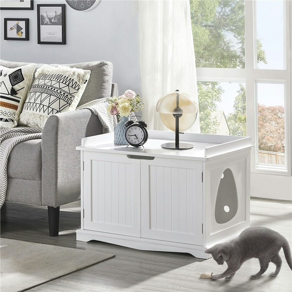 image 1 of Yaheetech Pet Litter Box with Spacious Storage Space White | One Size