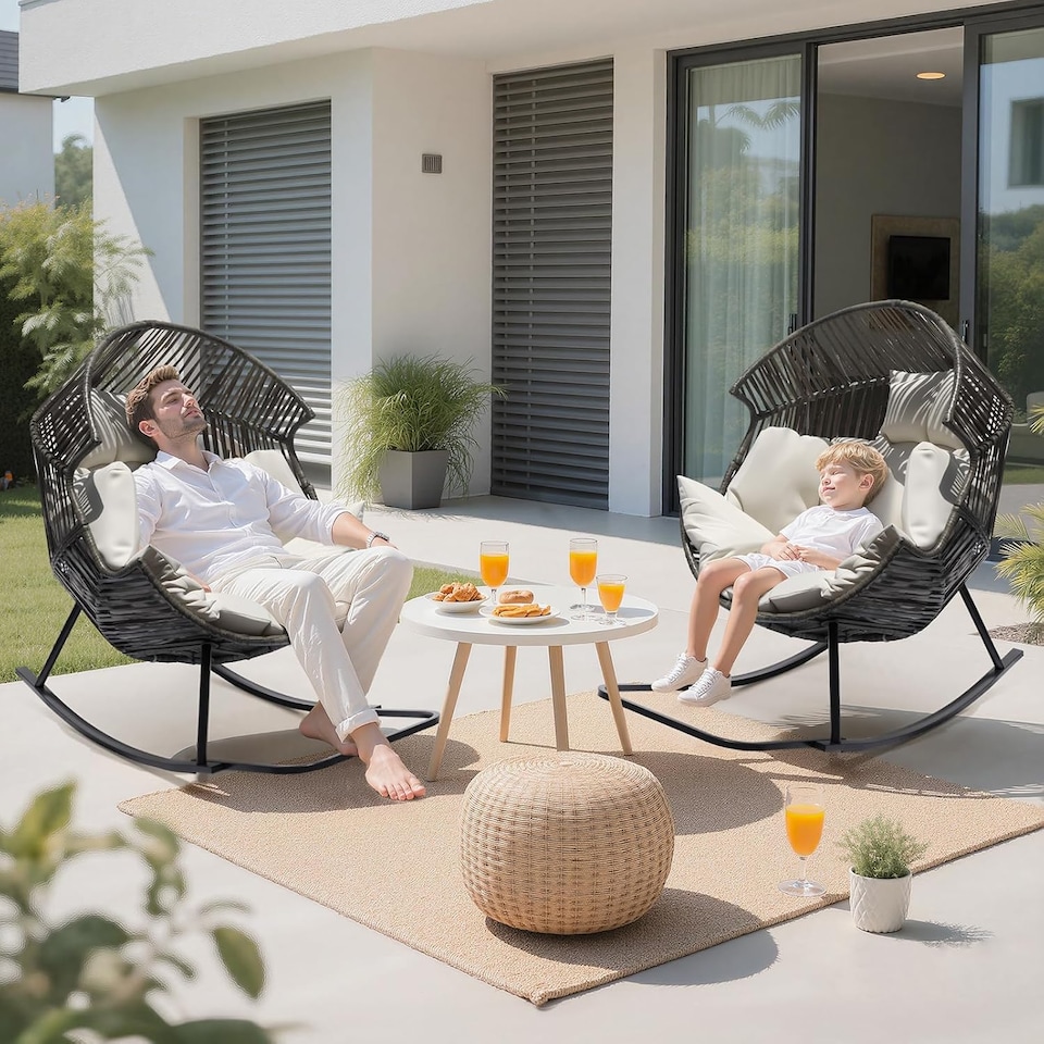 image 1 of Oversized PE Rattan Rocking Chair with Thick Cushion
