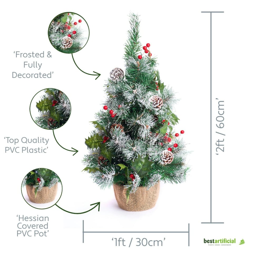 Best Artificial 2ft - 60cm Frosted Christmas Trees Green | Green | 2ft