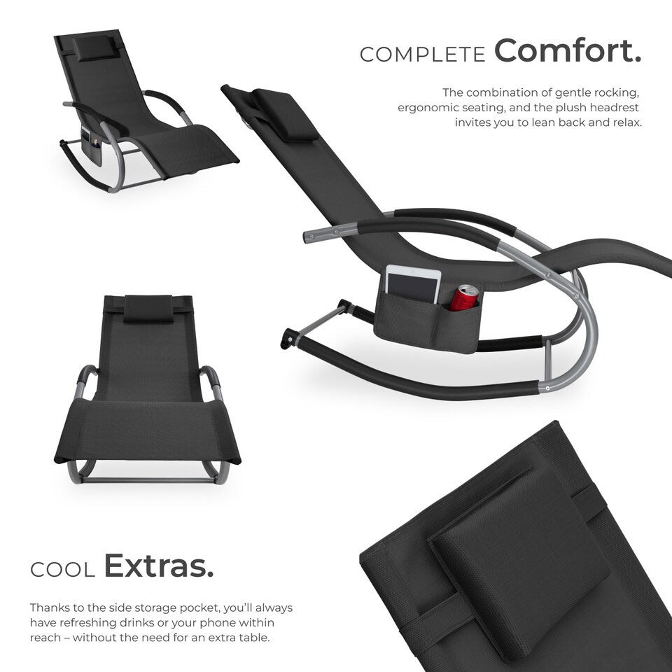 image 1 of Sun Lounger Taya with a Modern Design, Rocking Function and Breathable Surface | Black | black | 1