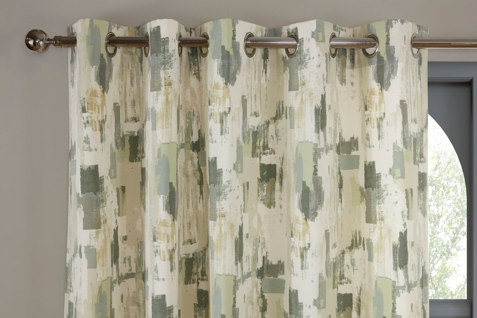 image 1 of Bamford - Fully Lined Abstract Curtains - Eyelet - Polycotton (Fennel, Filled Cover - 18'' x 18'' (Single))