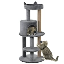 PawHut 104cm Cat Tree Condo Tower with Scratching Post Perch Ball, Grey