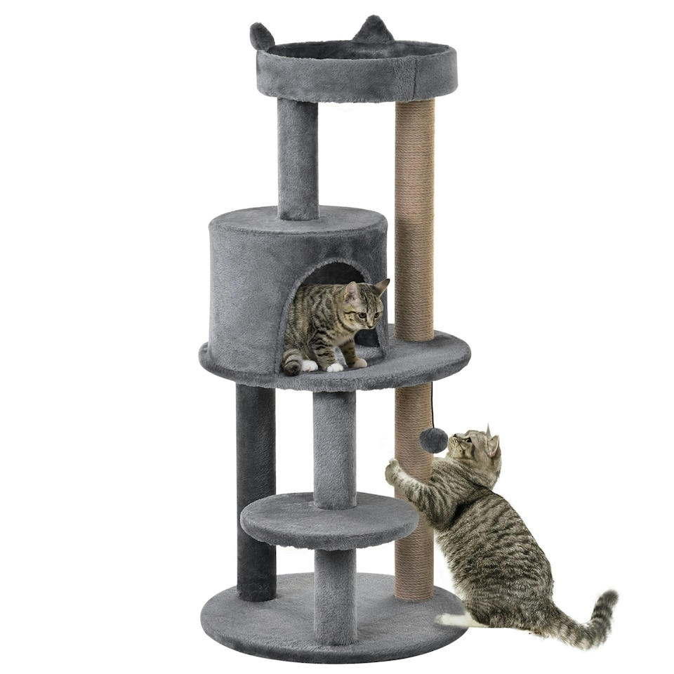 image 1 of PawHut 104cm Cat Tree Condo Tower with Scratching Post Perch Ball, Grey
