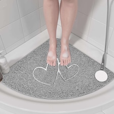 Embossed Spaghetti Anti Slip Quadrant Shower Mat - Double Heart - 53cm | Grey | Grey | Quadrant 53x53cm