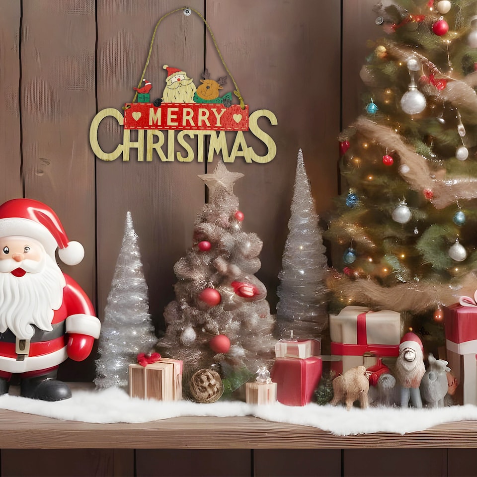 image 1 of Rustic Wooden Christmas Table Sign, Tabletop Merry Xmas Table Ornament