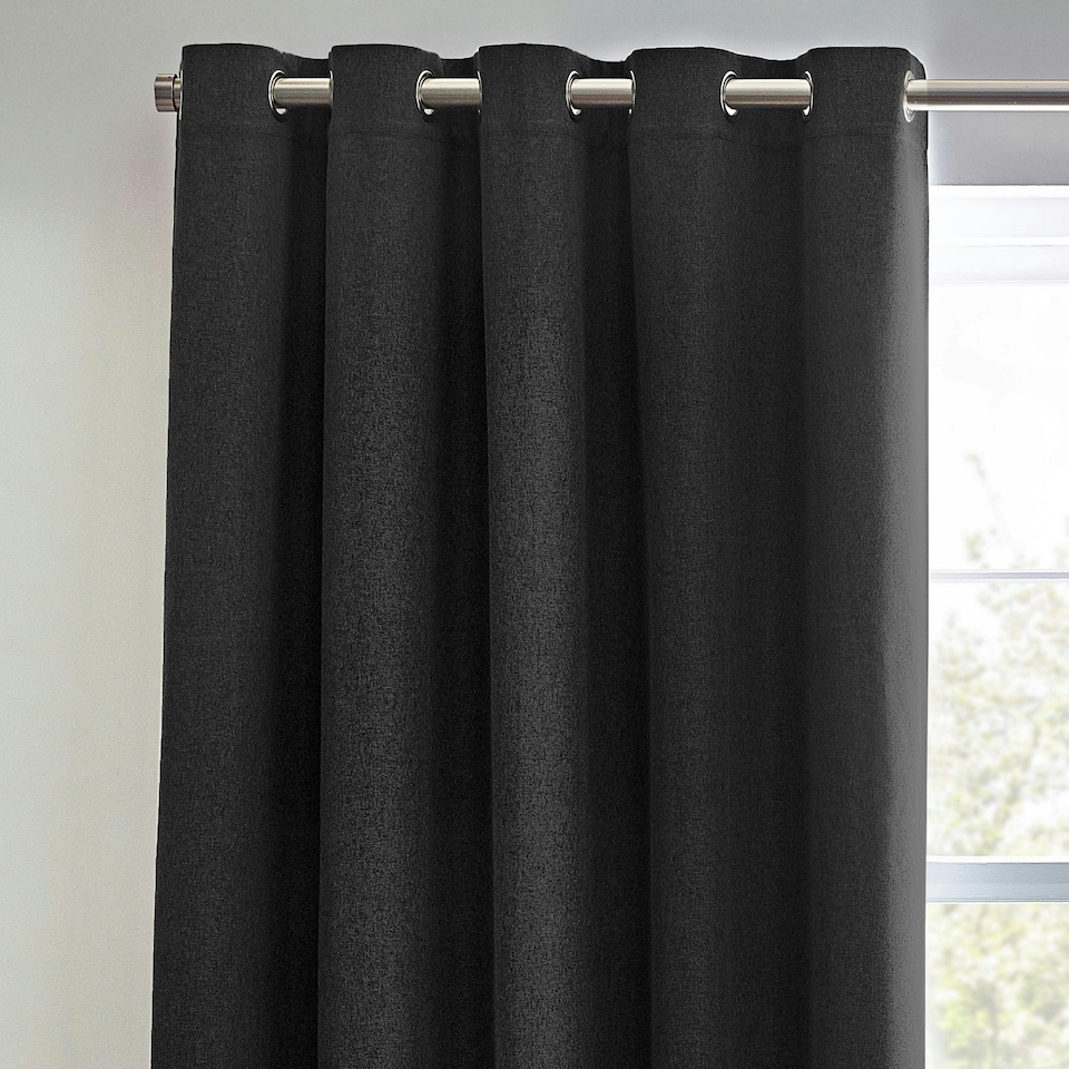 image 1 of furn. Dawn Blackout Black Eyelet Curtains (W)168cm x (D)137cm | Multi