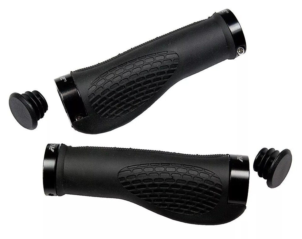image 1 of AWE AWEGrip Alloy BMX Bike Ergonomic Black Handlebar Locking Grips + End Caps