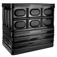 TekBox 56L Black Folding Storage Box - Set of 5 Boxes