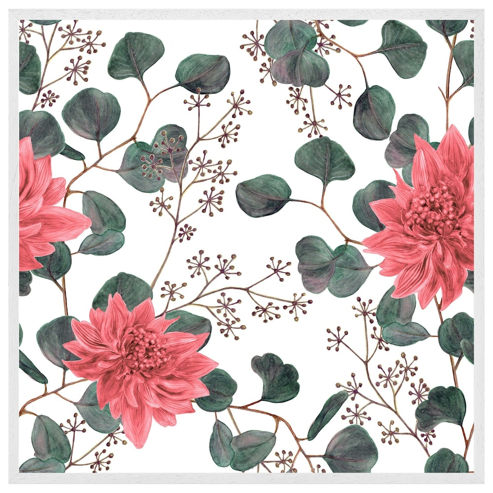 image 1 of Red flowers, green leaves (Picutre Frame) White | L